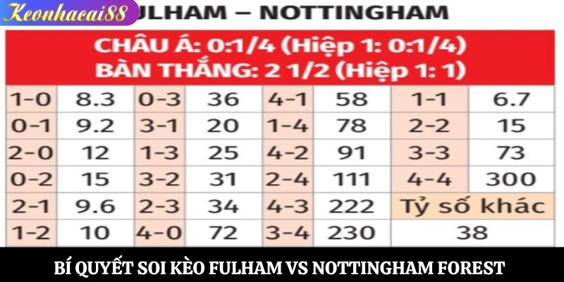 Bí quyết soi kèo Fulham vs Nottingham Forest luôn thắng